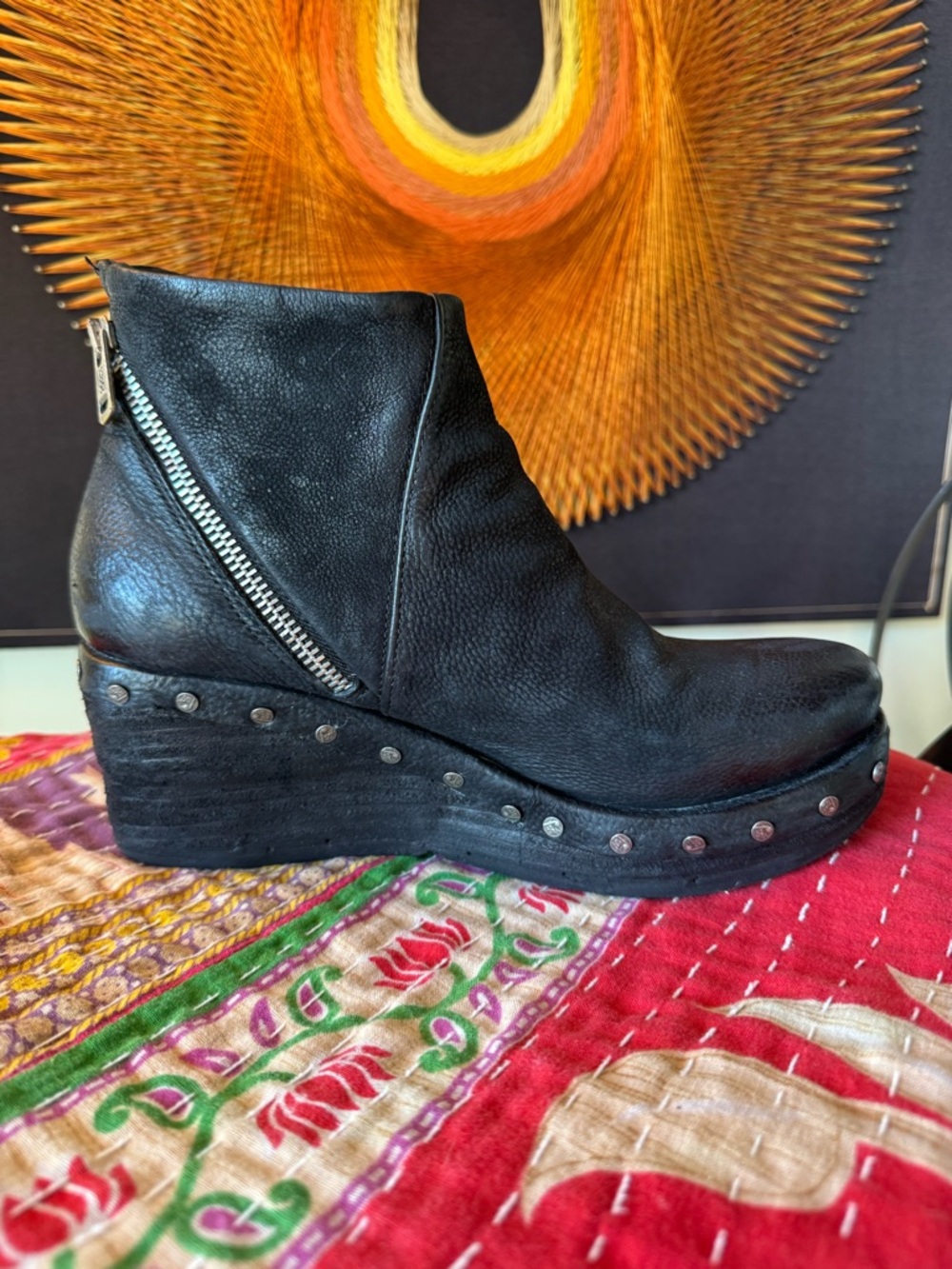A.S.98 Black Leather Ankle Boots with Studs 39 - Picture 4 of 11